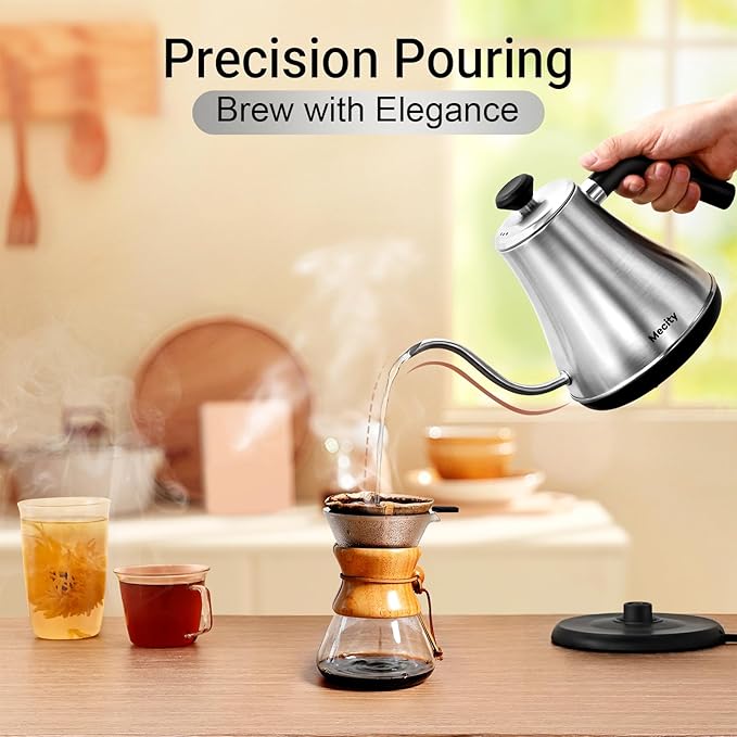 Mecity Electric Kettle Gooseneck Water Kettle Stainless Steel Tea Kettle Water Boiler Fast Heating, Auto Shut Off, 27 fl oz, 1000W, Stainless Steel - Bloomnest