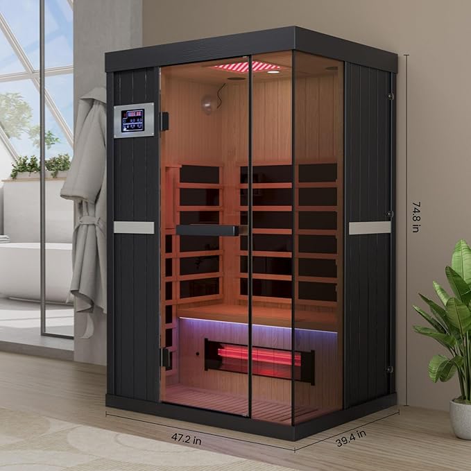 2-Person Full Spectrum Infrared Sauna, 1990W 120V with 12"*12" Red Light Therapy, 2 Speakers, Indoor Dry Sauna for Home & Gym, Canadian Hemlock Wood DAIMOT