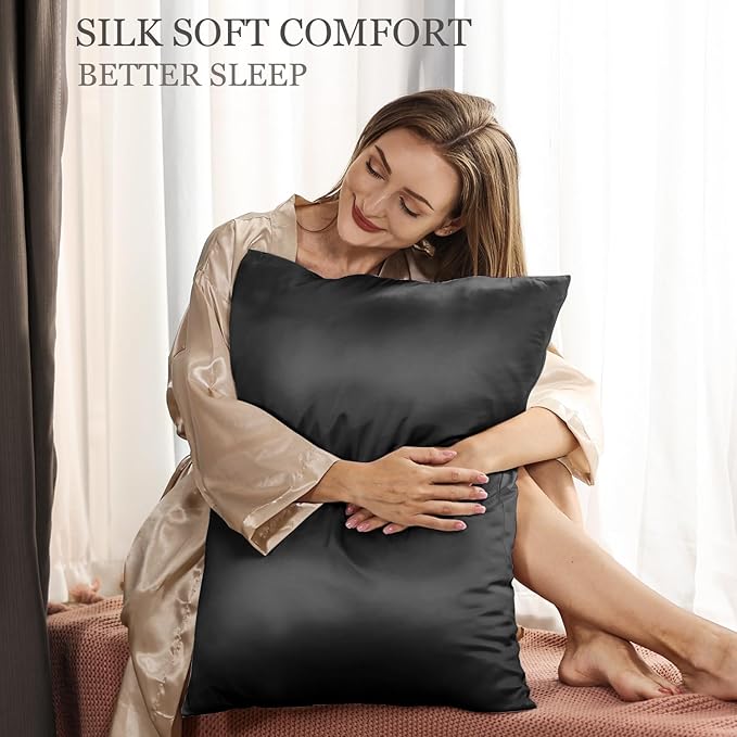 Adubor 100% Silk Pillowcase - Mulberry Silk Pillow Cases, 23 Momme 6A Grade Fibers, Silk Pillow Case for Hair and Skin Health, with Hidden Zipper (Queen 20''x30'', Black, 1PC) - Bloomnest