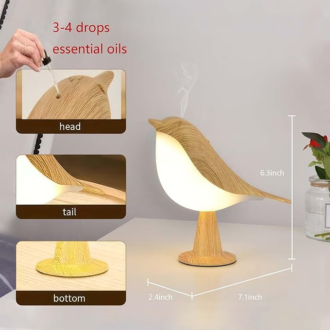 Desk Lamp, Bird-Shaped Bedside Lamp with Triple Color Temperature and Touch Sensor,Cordless Kid's NightLight with Rechargeable Battery-ldeal for Bedroom Nightstands (Yellow) - Bloomnest