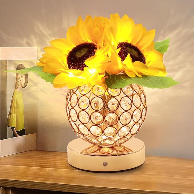 Birthday Gifts for Women,Sunflower Flower Touch Lamp,Rechargeable Cordless 3-Colour Dimming Night Light for Festival,Restaurant,Bedroom,Office Home Decor Gifts for Mom - Bloomnest