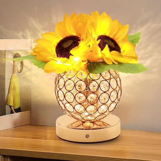 Birthday Gifts for Women,Sunflower Flower Touch Lamp,Rechargeable Cordless 3-Colour Dimming Night Light for Festival,Restaurant,Bedroom,Office Home Decor Gifts for Mom - Bloomnest