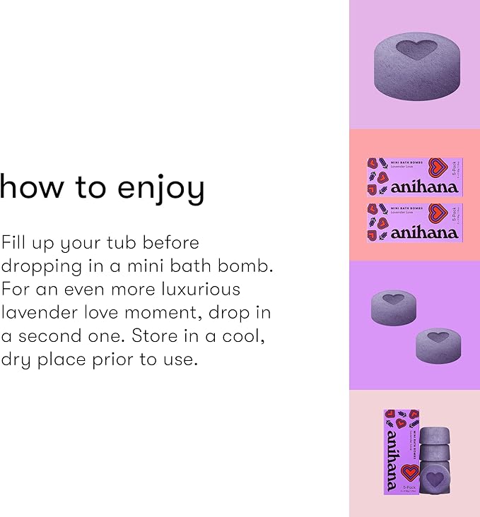 ANIHANA Mini Bath Bombs with Coconut Oil, Paraben Free, Hand-Crafted Luxury Fizzers, Refreshing Lavender Love Scent, 1.76 oz Each, 5 Pack - Bloomnest
