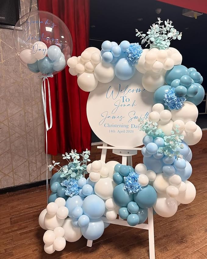 Dusty Blue Balloon Garland Arch Kit - 141Pcs Party Balloons Different Size Dusty Blue White Pastel Blue Clear Balloons for Birthday Wedding Baby Shower Bridal Decorations Set C - Bloomnest