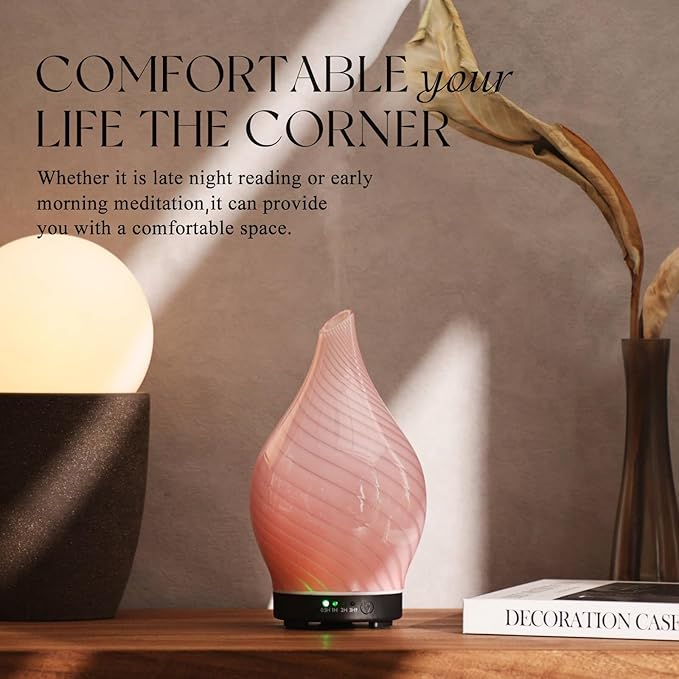 Porseme 150ml Essential Oil Diffuser Glass Color Changing Aroma Air Diffusers Aromatherapy Ultrasonic Cool Mist Humidifier 6 Running Hours Waterless Auto-Off for Sleeping Yoga Office Spa (Pure Pink) - Bloomnest
