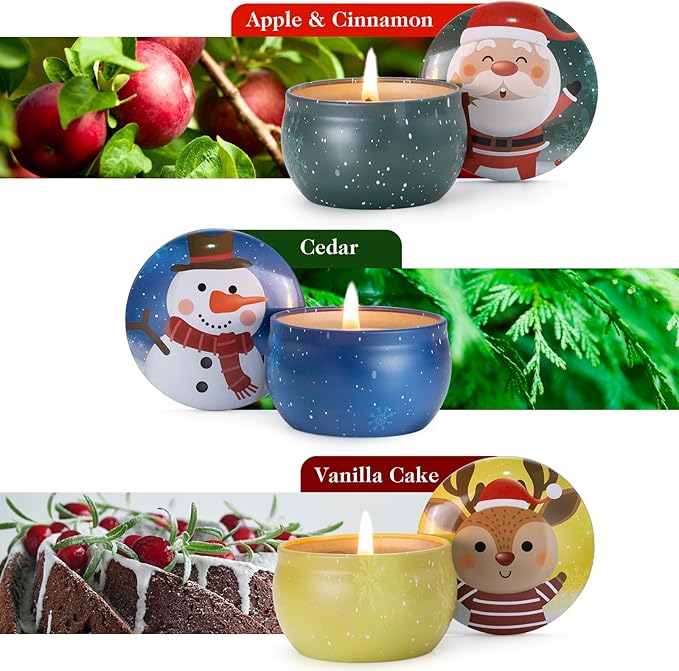 Hausware 3 Pack Scented Candles, 2.5 oz Aromatherapy Candles,Soy Candles Set with 72H Burning Time,Christmas Candles,Christmas Gift for Women (Apple Cinnamon+Cedar+Vanilla Cake) - Bloomnest