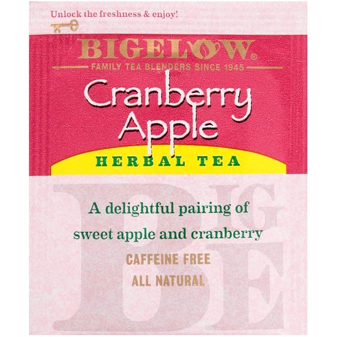 Bigelow Cranberry Apple Herbal Tea Bags 28-Count Box (Pack of 1) Cranberry Apple Hibiscus Flavored Herbal Tea Bags All Natural Non-GMO - Bloomnest