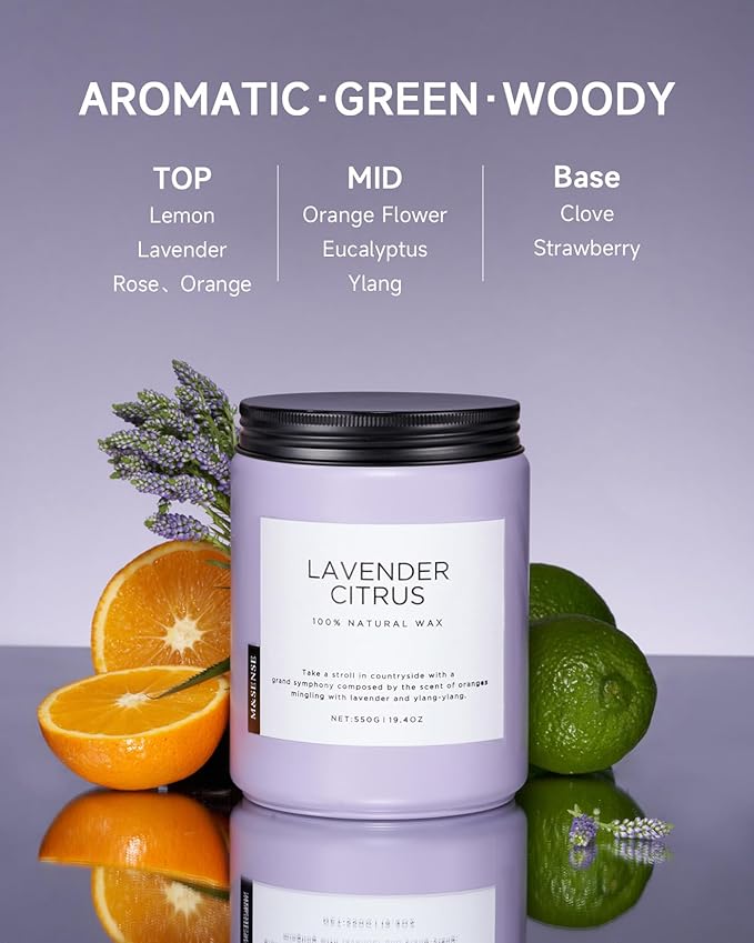 M&SENSE Lavender Citrus Candles, 19.4oz 110H Burn Time Large Natural Soy Candles for Home Scented, Stress Relief Aromatherapy Gifts for Mom Friends Teacher & Spa, Bath, Yoga - Bloomnest