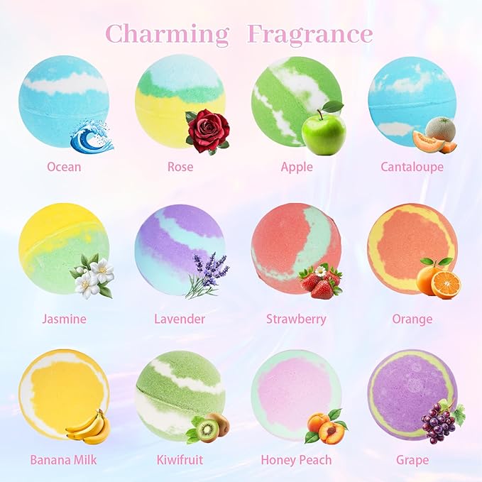 5.3 OZ Extra Large Bath Bombs Gift Set for Women, Girlfriend, Adults, Girls, Kids, 12 Pcs XXL Organic Natural Handmade Bathbombs for Skin Moisturizing, Bubble Spa Bath, Mothers Day Gift for Wife - Bloomnest