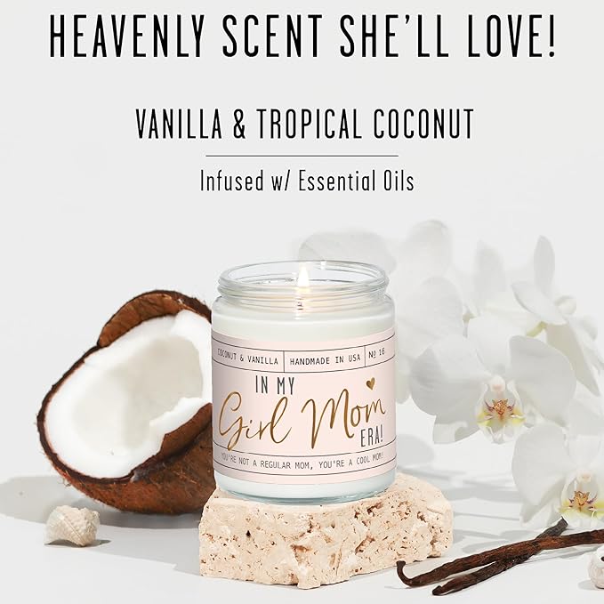 Girl Mom Gifts for Mothers Day - 'in My Girl Mom Era' Soy Candle, w/Vanilla & Coconut I It's a Mama I 50Hr Burn, Made in USA - Bloomnest