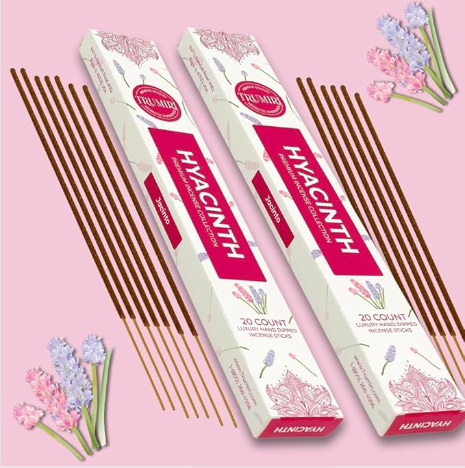 Hyacinth Incense Sticks - Total 40 Insence-Sticks - Dual Pack of 20 Insense - Inciensos - Inscents - Natural Non Toxic Ingredients - Incents - Incence - Inscense - Insents TRUMIRI