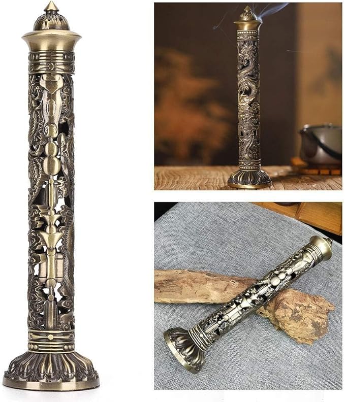Incense Burner, Stick Incense Holder Brass Incense Holder Dragon Phoenix Relief Craft Stick Incense Burner for Ornaments Tea Room Decoration Indoor Outdoor Use