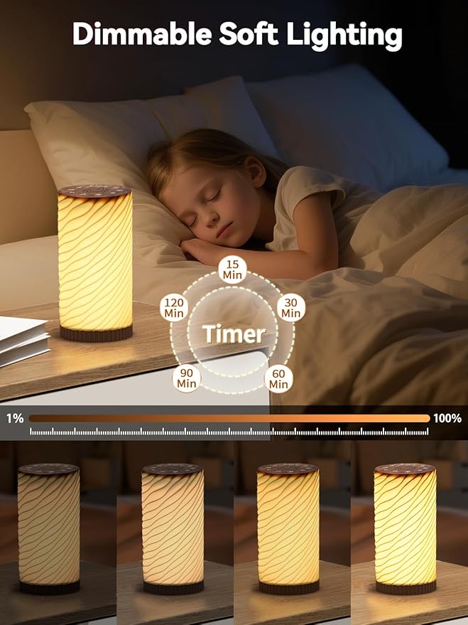 Touch Small Lamp for Bedroom, White Noise Sleep Sound Machine with Mood Night Lighting, Modern Bedside Table Lamp with Bluetooth Speaker, 20 Brightness & 30 Volume, Night Lights for Adults/Kids - Bloomnest