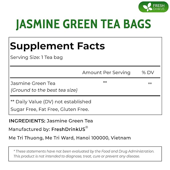 FreshDrinkUS, Premium 55 Jasmine Green Tea Bags, 100% Natural & Pure from Jasmine Green Tea. Jasmine Green Herbal Tea. Made with Natural Material Tea Bags. No Sugar, No Gluten, Vegan. - Bloomnest