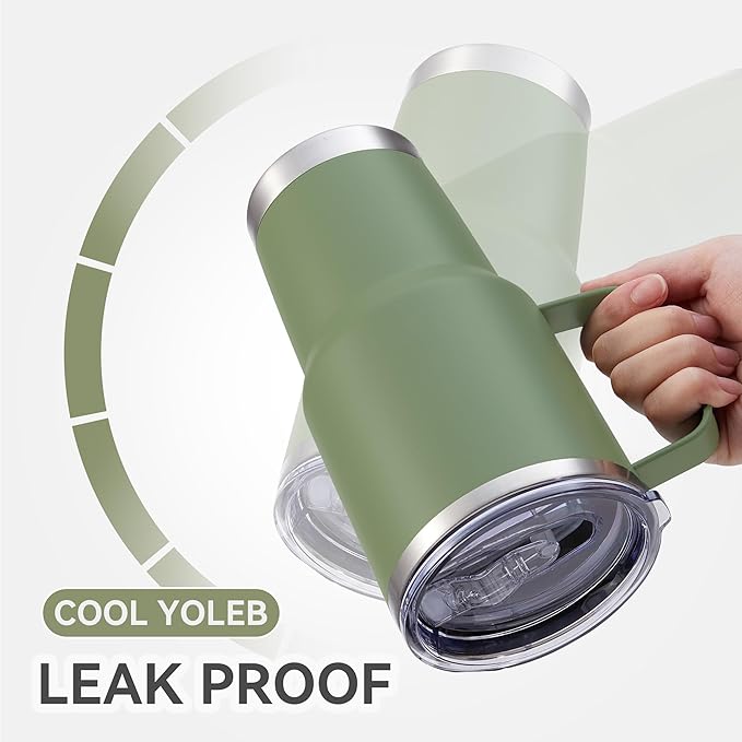 30 oz Tumbler with Handle and Lid, Stainless Steel Tumblers Bulk Double Wall Vacuum Insulated Travel Mug Leak Proof Cup Keep Drinks Cold and Hot Army Green, 8 Pack