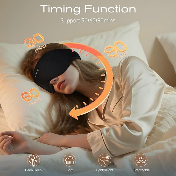 Sleep Eye Mask with Wireless Headphones - 29 Soothing White Noise Sounds, 3D Zero Pressure Eye Maks for Women & Men, Blackout Sleeping Masks for Side Sleeper, Removable Eye Cover (Black) - Bloomnest