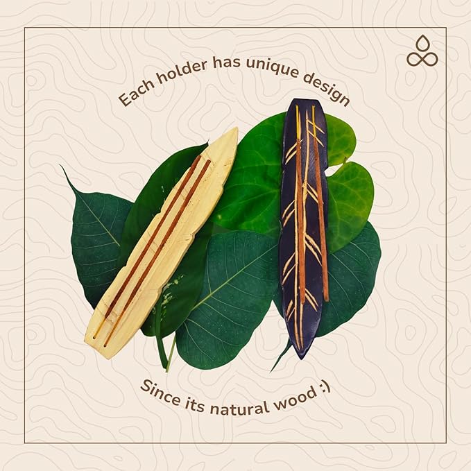 Handmade Wooden Incense Holder - Pack of 2 Incense Holder for Sticks | Double Coloured Leaf Shaped Insence Trays | Natural Mango Wood Insence Holder for Relaxation and Meditation (10 Inch) - Bloomnest