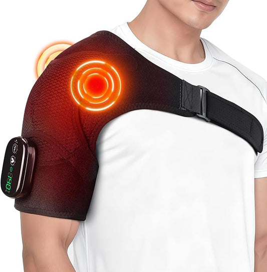 Cordless Shoulder Heating Pad with Massage, Shoulder Massager for Pain Relief, Heated Shoulder Wrap, 3 Heat & 3 Massage Modes, Rotator Cuff Shoulder Brace - Bloomnest