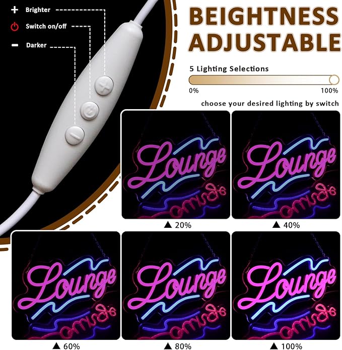 Lounge Neon Sign for Wall Decor, 16.54" x 6.69" Rest Led Signs for Room, USB Dimmable Neon Lights for Lounge Room Bar Hotel Cafe Nightclub VIP Room Man Cave Home Bedroom Decoration - Bloomnest