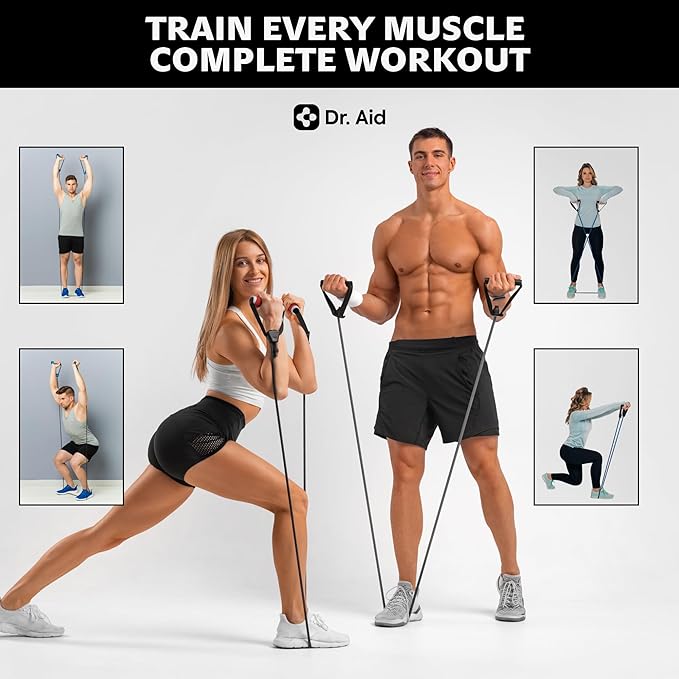 Dr. Aid Resistance Bands Set – 5 Stackable Workout Bands with Handles, Pure Latex, High Elasticity & Tear Resistant – Smell-Free Full-Body Exercise Bands for Rehab, Basic Training & Strength Workouts - Bloomnest