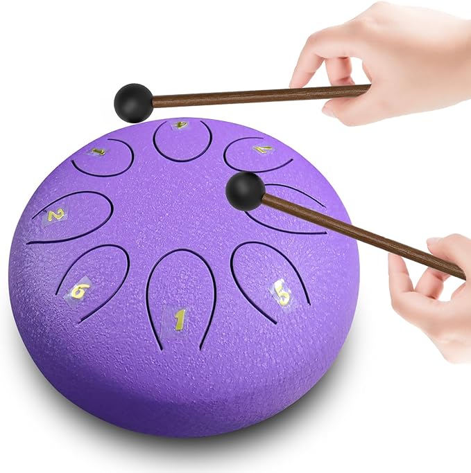 REGIS Steel Tongue Drum 6 inch 8 Notes Musical Percussion Instrument, rain Drum for Outside - Musician Gift for Family and Friends(Lavende)