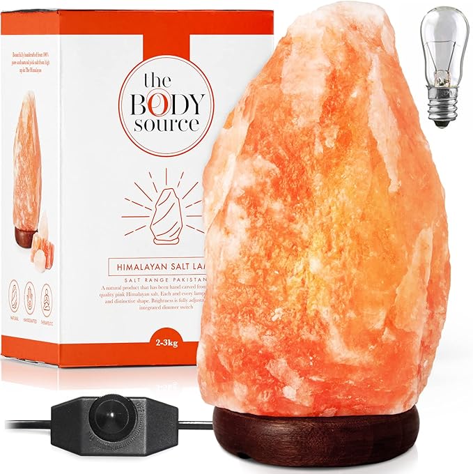 The Body Source Himalayan Salt Lamp | 8-10 in (7-11 lb) | Natural Salt Rock Lamp with Dimmer Switch & Wooden Base | Night Light & Bulb Replacement - Bloomnest