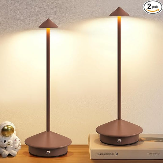 Modern Cordless Table Lamp Set of 2, Portable LED Desk Lamps, 5000mAh Rechargeable Battery Operated Lighting for Bedroom Dining Room Restaurant Coffee Shop Camping Night Light (Brown) - Bloomnest