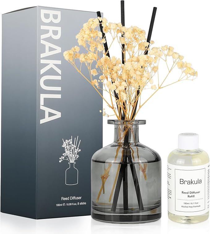 Brakula Reed Diffuser Set, 6.09 fl oz (180 ml)- Lavender Eucalyptus with 8 Reed Sticks, Home Fragrance Reed Diffuser for Bathroom Shelf Decor