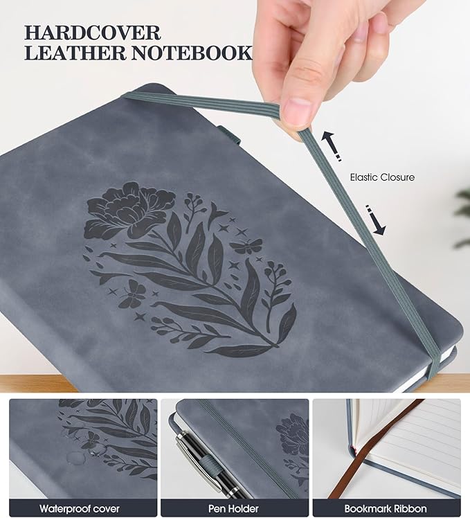 Lined Journal Notebook for Men Women, A5 Leather Journals for Writing, 200 Pages College Ruled Journal Notebook, Travel Daily Journal Notebook for Work School, Note Taking 5.75'' X 8.38'' Grayblue - Bloomnest