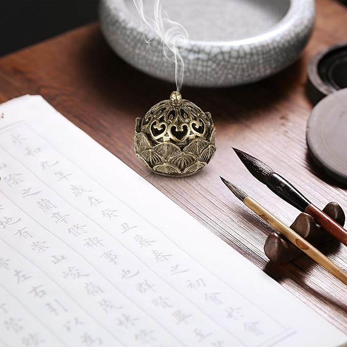 2 Piece Mini Brass Lotus Flower Incense Holder with Lid 1.1 x 1 inches Small Vintage Closed Incense Burner Elegant Desktop Ornament for Home Office Yoga Meditation Spa Teahouse - Bloomnest