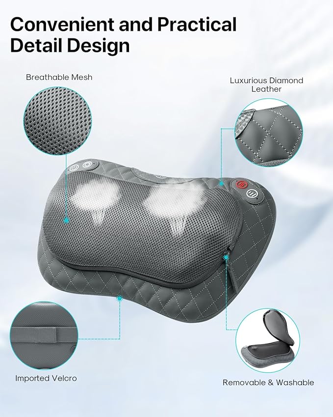 ALLJOY Shiatsu Neck and Back Massager with Soothing Heat,3D Kneading Massage Pillow for Muscle Pain Relief, Use Unplugged,Detachable Cover-Christmas Gifts for Women Men Mom Dad - Bloomnest