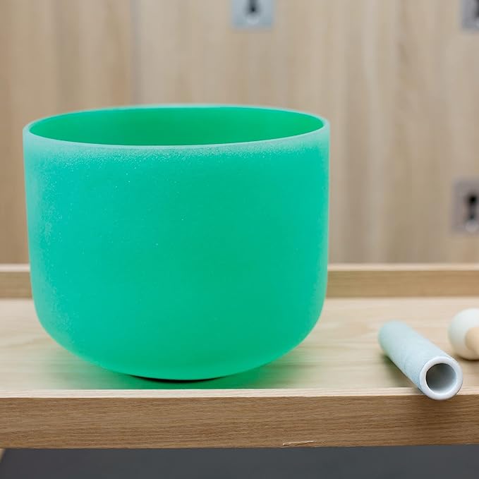 Leize Quartz Crystal Singing Bowl F Note 432 hz Heart Chakra Green 9" with Suede Striker - Bloomnest