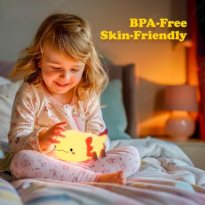 UNEEDE Axolotl Night Light for Kids,Animal Silicone Nursery Night Lamp, Rechargeable Table Lamp Bedside Lamp,Cute Room Decor Night Light for Bedroom,Living Room,Dining,Desk Decorations,Gift - Bloomnest