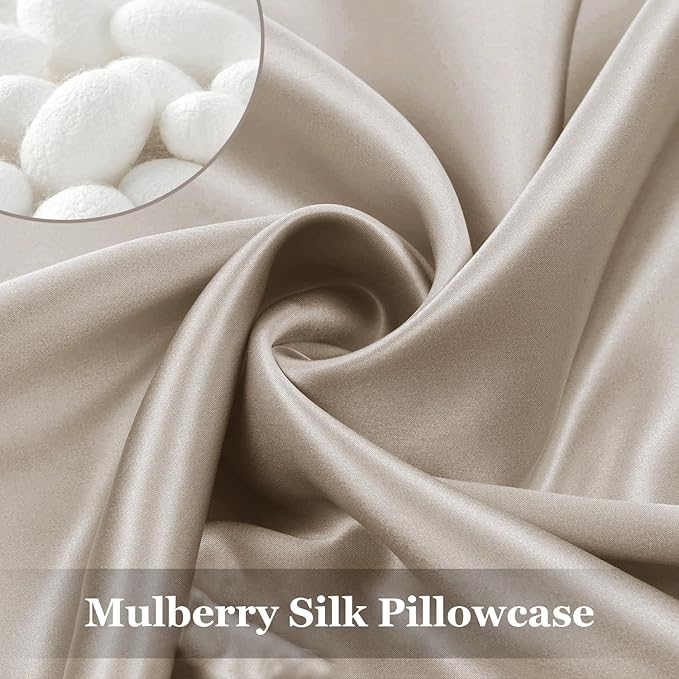 Adubor Silk Pillowcase 2 Pack for Hair and Skin with Hidden Zipper, Both Sides 23 Momme Silk Pillow Case (Beige, Queen: 20''X30'') - Bloomnest