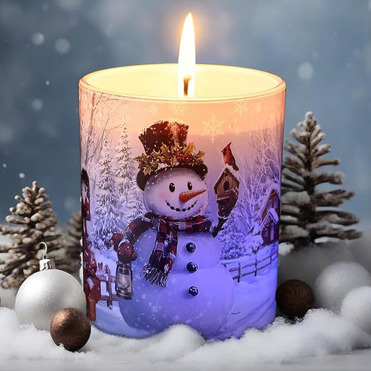 Merry Christmas Candle Jars, LED Xmas Scented Candles Can Change Into Multiple Colors, 7.6oz Soy Wax Fir Holiday Candles for Winter Small Merry Christmas Gifts(Snowman) - Bloomnest