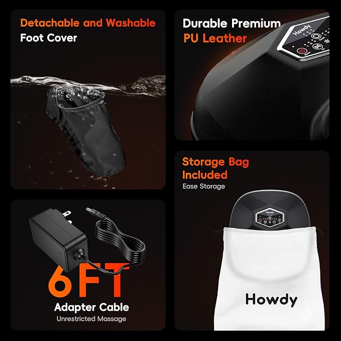 Howdy Foot Massager with Heat and Remote for Plantar Fasciitis, 2025 Heated Shiatsu Feet Massager for Neuropathy, Christmas Gift for Him Her Mom Dad, Wireless Control