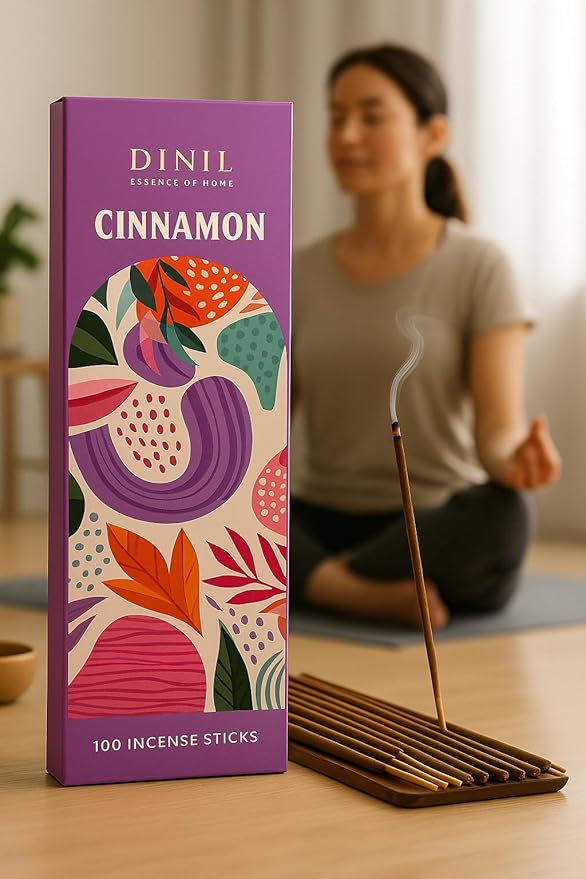 Dinil Cinnamon Incense Sticks – 100 Sticks | Hand-Rolled, Charcoal-Free | Clean Burn, Low Smoke | Aromatic Incense for Meditation, Yoga & Home Fragrance