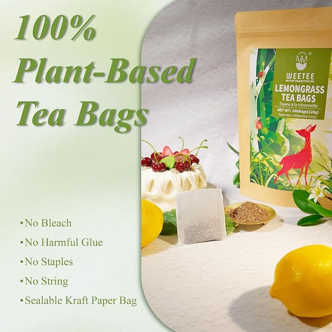 WT WEETEE Lemongrass Tea Bags, 100 Count Pure Lemon Grass Leaves Tea Bags, Natural Caffeine Free Herbal Tea - Bloomnest