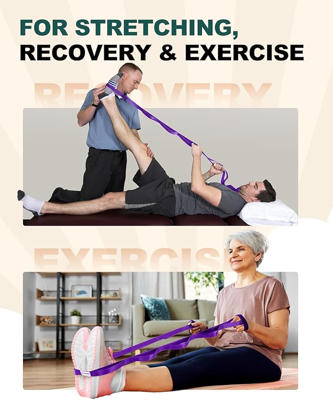 Trideer Stretching Strap Yoga Strap Physical Therapy for Home Workout, Exercise, Pilates and Gymnastics, 10 Loops Non-Elastic Stretch Bands with Aesthetic Packaging for Women & Men - Bloomnest