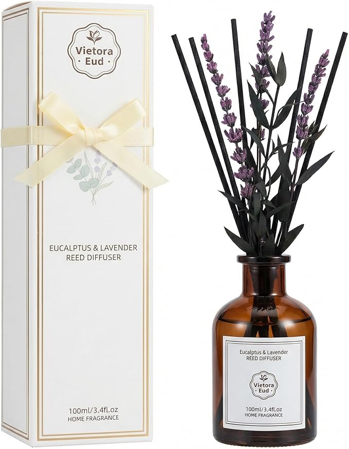 Eucalyptus & Lavender Essential Oil Reed Diffuser - 3.34 Fl Oz, Luxury Hotel Collection Diffuser Oil Inspired by Ritz Carlton for Home&Office, Bedroom/Living Room Shelf Decor,Non-Toxic & Gift Ready - Bloomnest