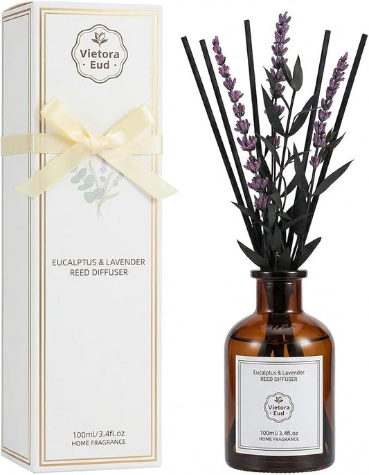 Eucalyptus & Lavender Essential Oil Reed Diffuser - 3.34 Fl Oz, Luxury Hotel Collection Diffuser Oil Inspired by Ritz Carlton for Home&Office, Bedroom/Living Room Shelf Decor,Non-Toxic & Gift Ready - Bloomnest
