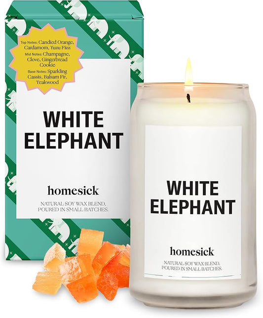 Homesick Scented Candles for Home (White Elephant) - 13.75 oz Long-Lasting Soy Wax Blend Jar Candle Gifts for Women & Men, 60-80 Hours Burn Time - Notes of Candied Orange, Champagne & Sparkling Cassis - Bloomnest