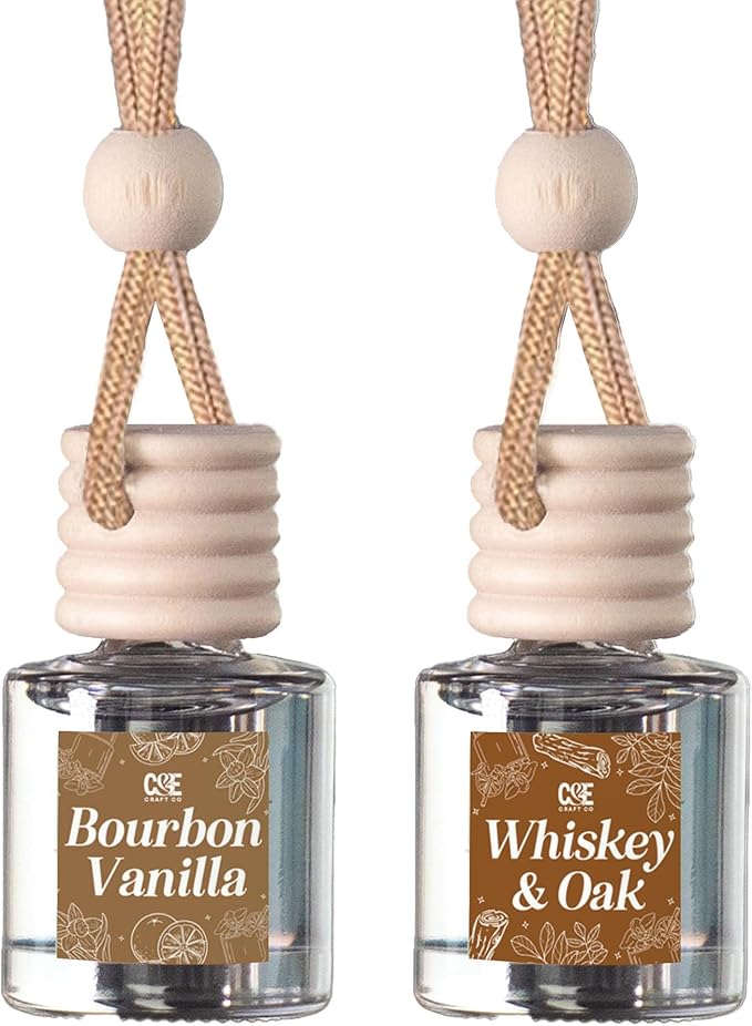 CANDECraftCo Car Air Hanging Fragrance Oil, Car Auto Freshener for Essential Oils, Scents Fragrance Aromatherapy Automobile Diffuser, Long Lasting (Bourbon Vanilla + Whiskey Oak) - Bloomnest