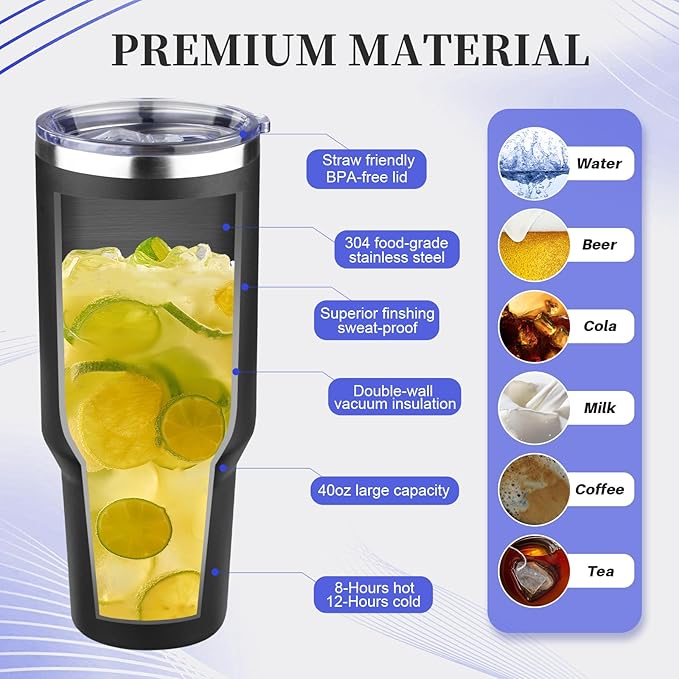 40 oz Tumbler with Lids and Straws Double Wall Vacuum Insulated Tumbler Cup,Stainless Steel Leak-proof Thermal Tumbler Powder Coated Travel Coffee Mug for Cold and Hot Drinks,Black - Bloomnest