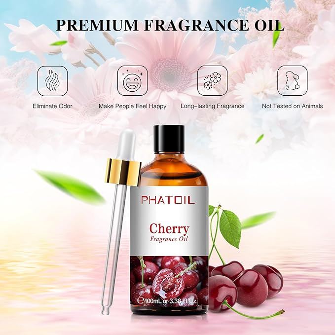PHATOIL 3.38FL.OZ Cherry Fragrance Oils for Aromatherapy, Essential Oils for Diffusers for Home, Perfect for Diffuser, Yoga, Skin Care, DIY Candle and Soap Making - 100ml - Bloomnest