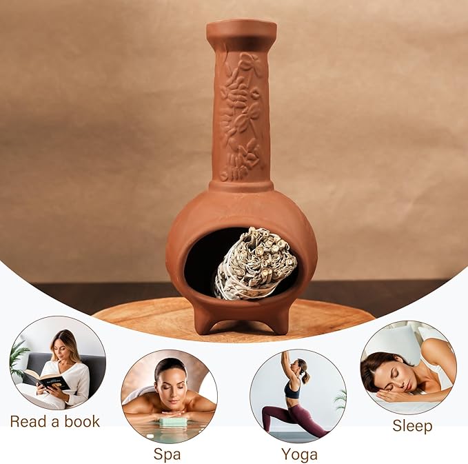 Handmade Terracotta Palo Santo Holder & Mini Chiminea Incense Dish-Elegant Cone Burner for Palo Santo Sticks & Sage-Ideal for Energy Cleansing, Yoga, Meditation,Zen,Altar Decor & Aromatherapy - Bloomnest