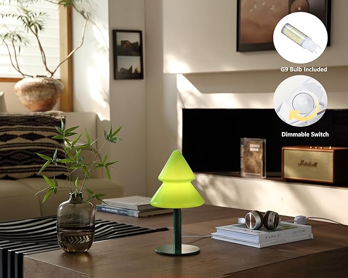 Glass Table Lamp,Mid Century Modern Lamp for Bedroom,Unique Retro Kitchen Bauhaus Lamps,Vintage Mushroom Lamps for Livingroom (Green) - Bloomnest