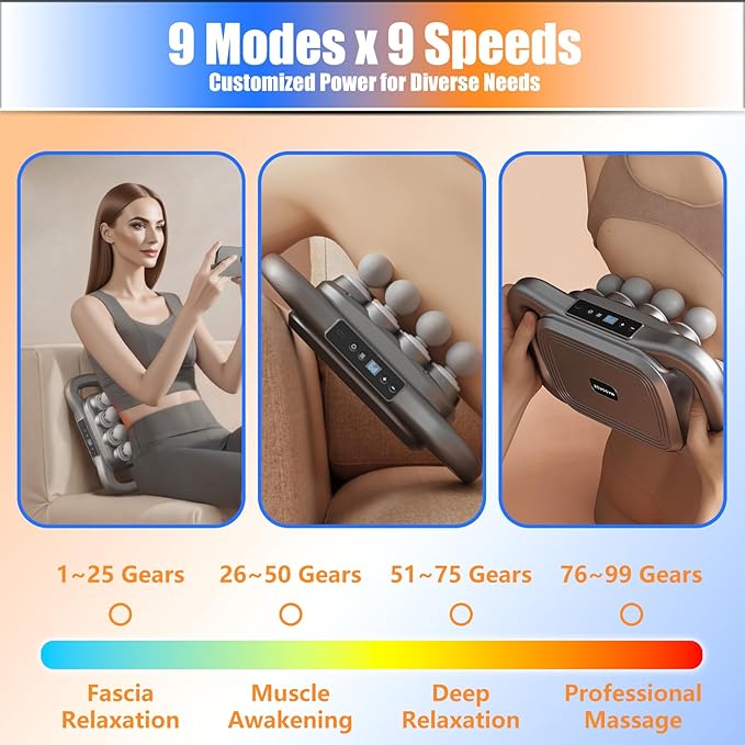 chinensis 16 Head Massage Gun Deep Tissue, 9 Modes & 9 Speeds Muscle Massager with Quad Motor, 22800 RPM Percussion, Whisper Quiet, Type-C Rechargeable Handheld Back and Body Massager for Pain Relief - Bloomnest