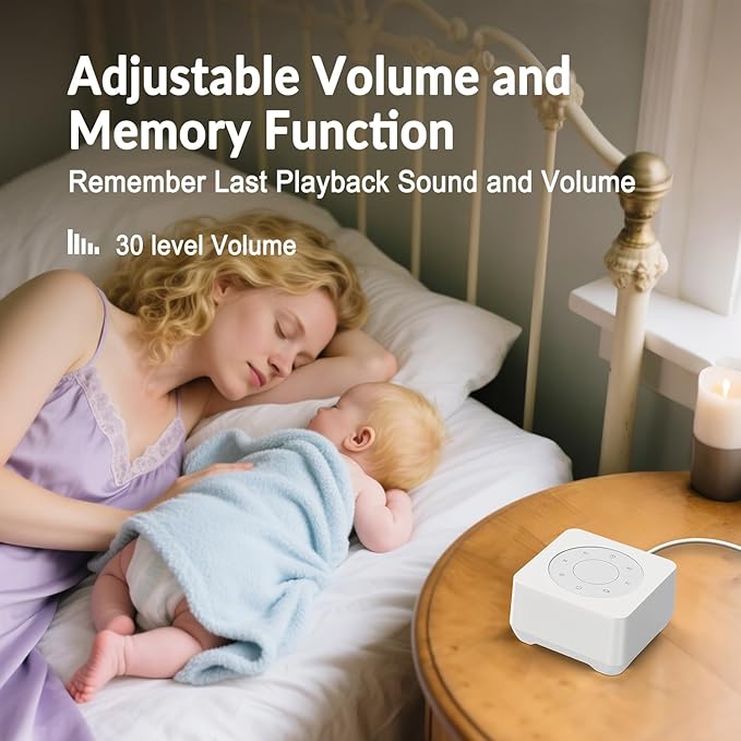 White Noise Sound Machine for Sleep 20 Soothing Sounds Noise Machine for 30 Level Volume 5 Timer Setting Favorite Setting Memory Function Touch Control Compact Portable for Adult/Baby (White) - Bloomnest
