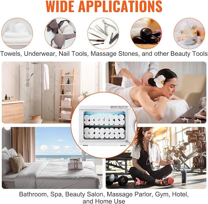 VEVOR 23L Large Capacity Hot Warmers with See Through Window, Two Stainless Steel Racks, Holds up 50-60 Towels, 2-in-1 Quick and All-Round Heating for Facials, SPA, Massage, Salon, White - Bloomnest